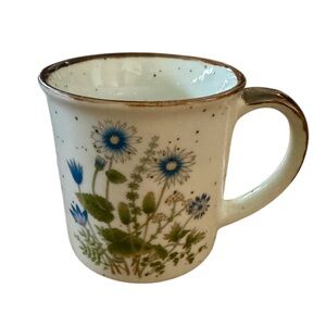 Vintage Japanese Stoneware Mug Blue Wildflowers Speckled